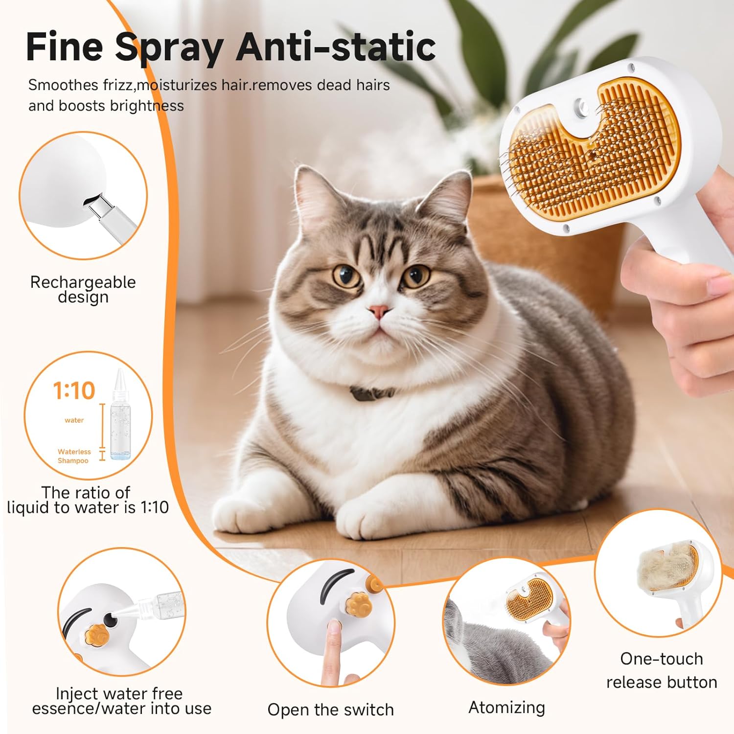 Revolutionary 3-In-1 Pet Grooming Steam Brush Set for Dogs & Cats - Effortless Hair Removal, Refreshing Mist, and Gentle Care in One Tool!