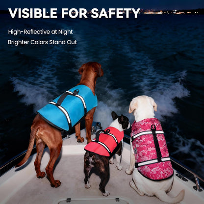 Premium Blue Dog Life Vest for Medium Breeds | High Visibility Ripstop Swim Jacket with Handle & Leash Ring for Safe Boating & Swimming