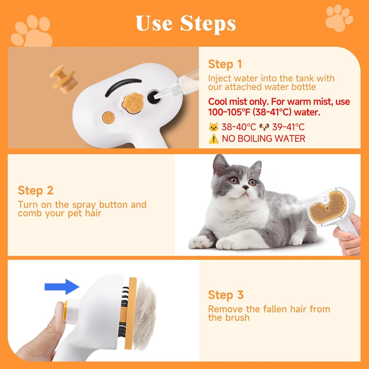 Revolutionary 3-In-1 Pet Grooming Steam Brush Set for Dogs & Cats - Effortless Hair Removal, Refreshing Mist, and Gentle Care in One Tool!