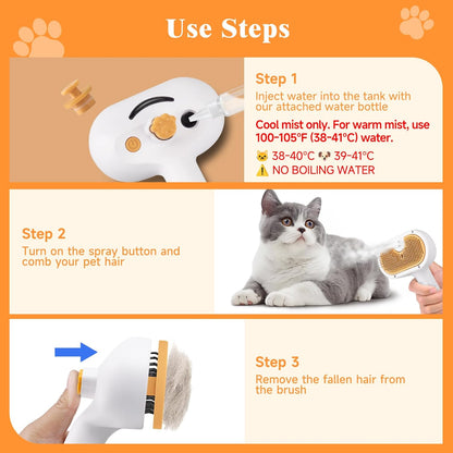 Revolutionary 3-In-1 Pet Grooming Steam Brush Set for Dogs & Cats - Effortless Hair Removal, Refreshing Mist, and Gentle Care in One Tool!
