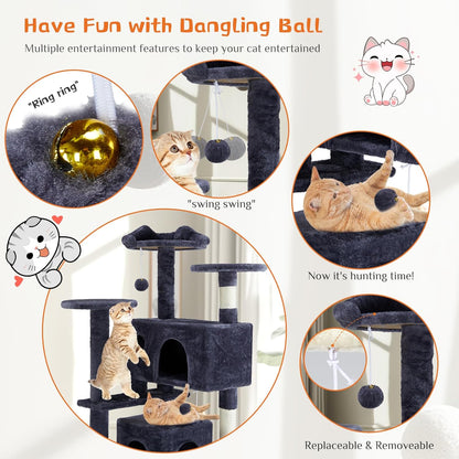Delight Your Feline Friend with the 54 Inch Dove Grey Cat Tree Tower - Multi-Level Indoor Playground with Scratching Post, Climbing Ladder, and Plush Toys!