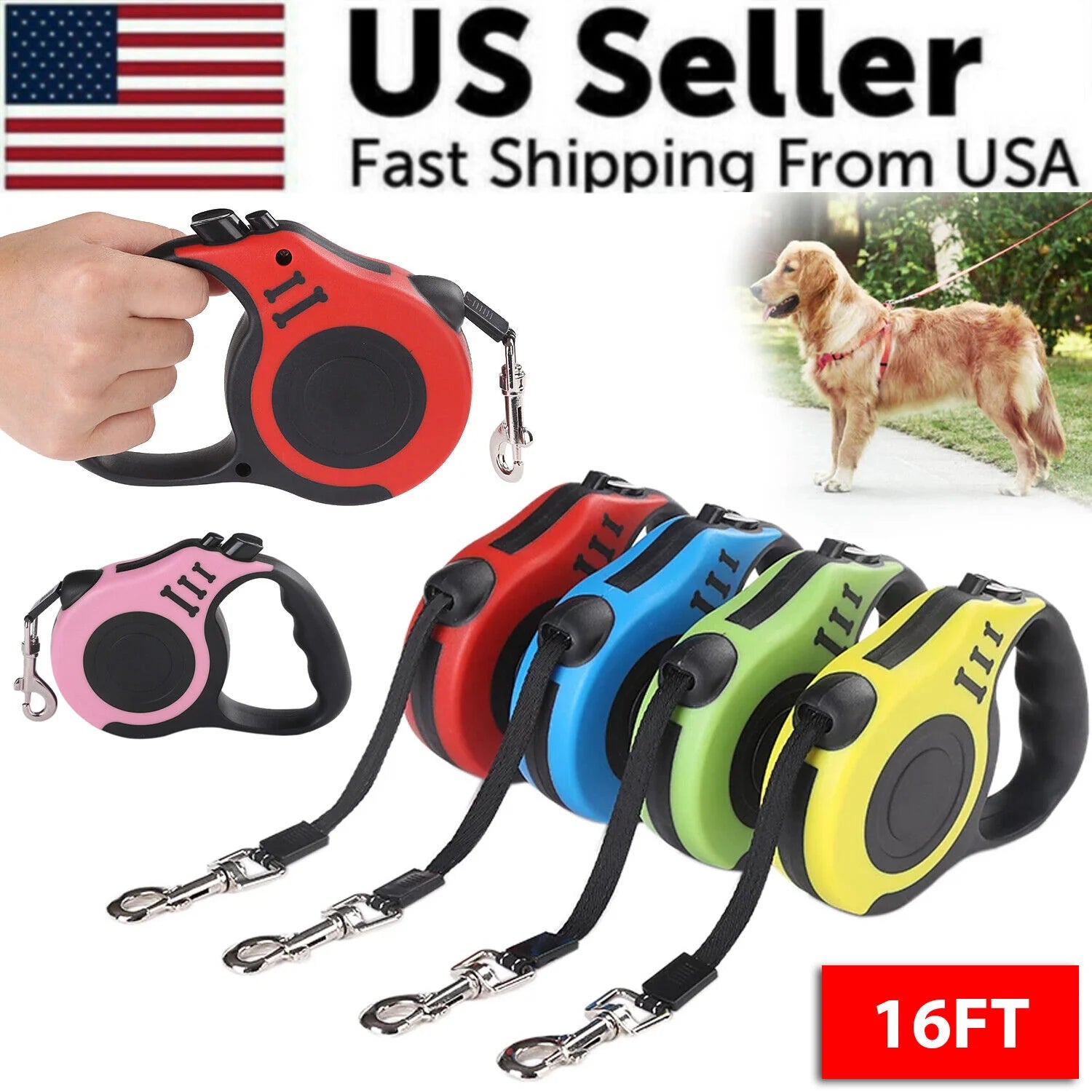 16.5FT Premium Automatic Retractable Dog Leash - Comfortable, Durable, and Safe Walking Lead for Your Pet