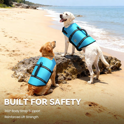Premium Blue Dog Life Vest for Medium Breeds | High Visibility Ripstop Swim Jacket with Handle & Leash Ring for Safe Boating & Swimming