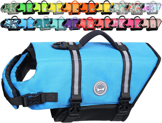 Premium Blue Dog Life Vest for Medium Breeds | High Visibility Ripstop Swim Jacket with Handle & Leash Ring for Safe Boating & Swimming