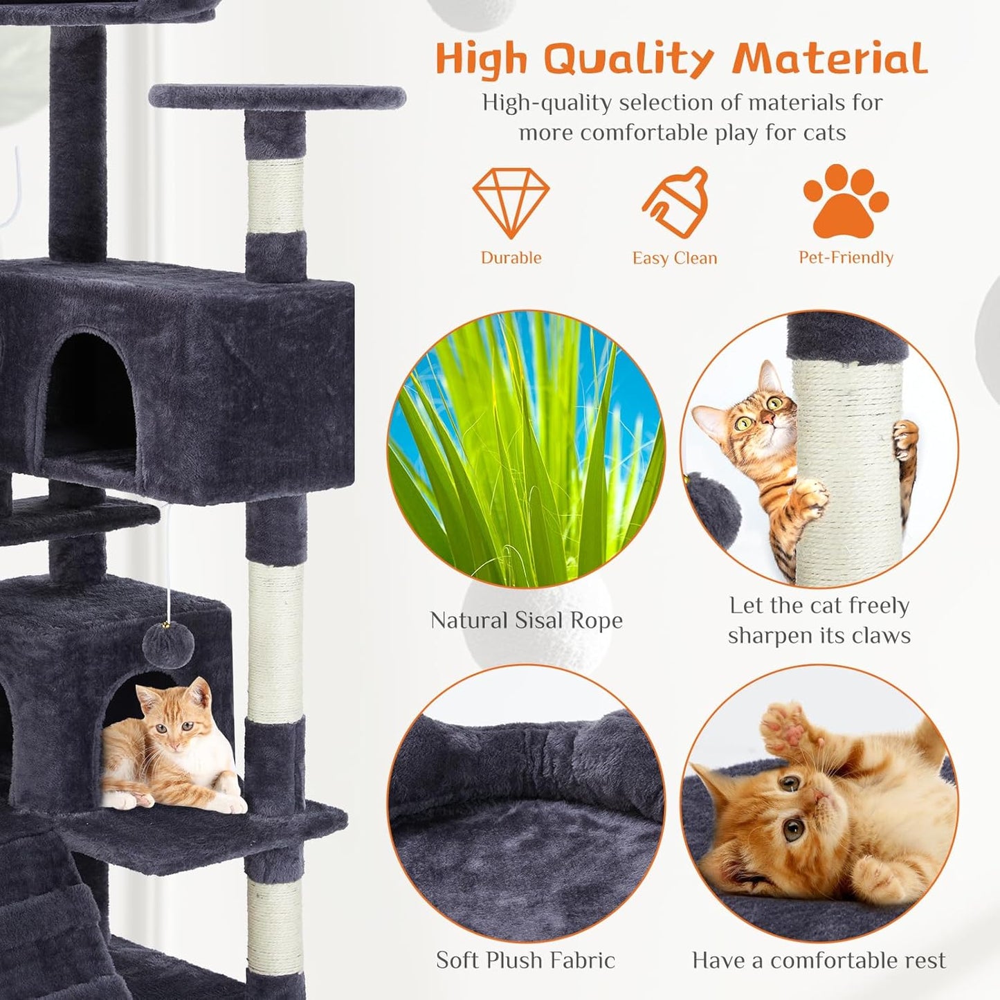Delight Your Feline Friend with the 54 Inch Dove Grey Cat Tree Tower - Multi-Level Indoor Playground with Scratching Post, Climbing Ladder, and Plush Toys!