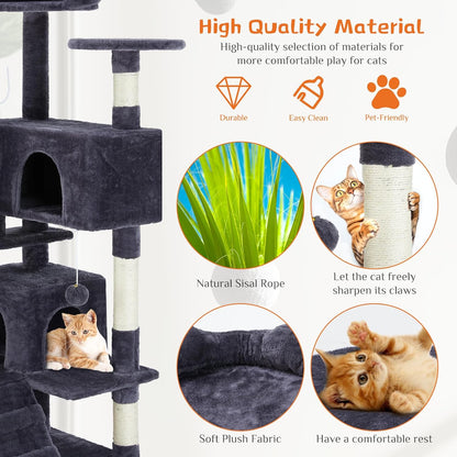 Delight Your Feline Friend with the 54 Inch Dove Grey Cat Tree Tower - Multi-Level Indoor Playground with Scratching Post, Climbing Ladder, and Plush Toys!